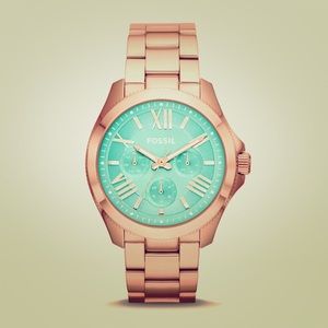 Cecile Teal Dial Rose Gold Fossil Watch